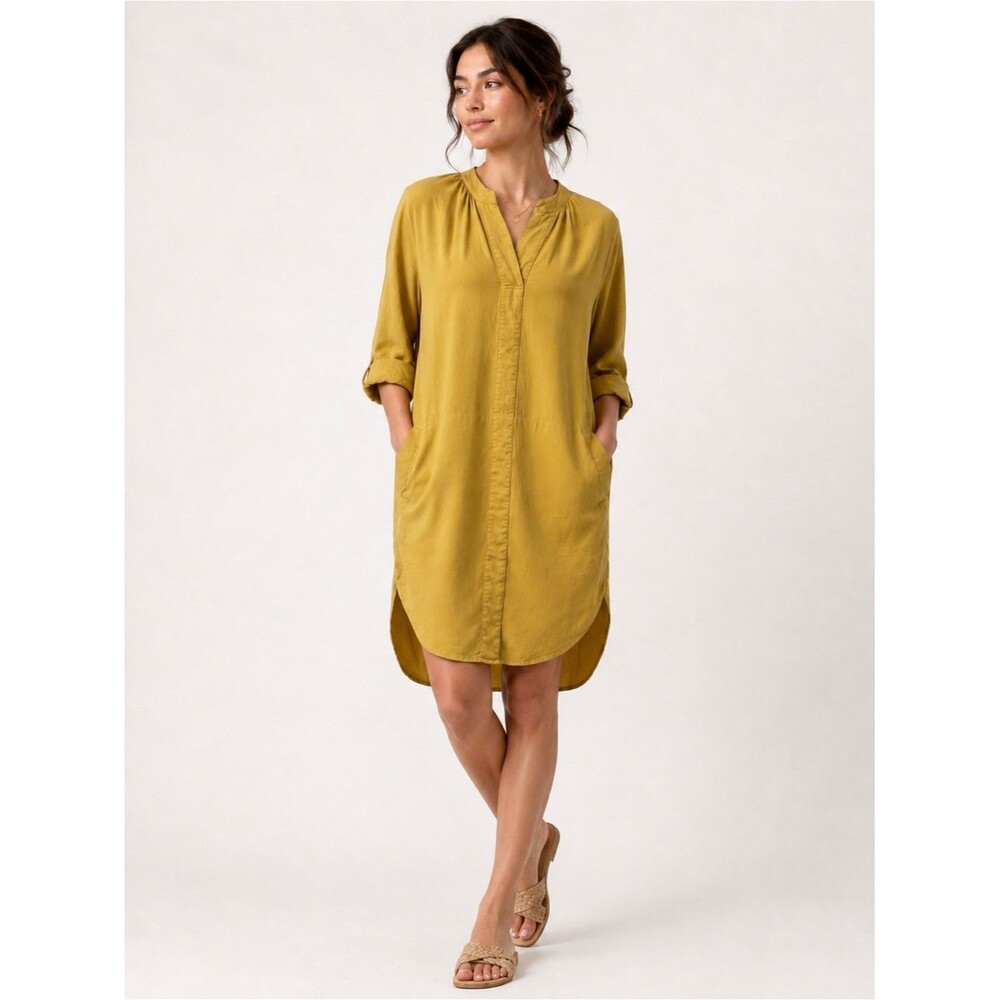 The Odells Cumin Oversized Tunic Dress S Mustard Tencel Rayon Pockets Minimalist